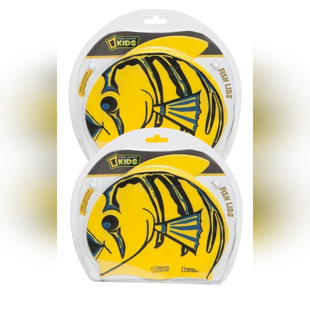 Lot of 2 - Yellow Fish Swim Cap w/ Top Fin Hypoallergenic 100% Silicone